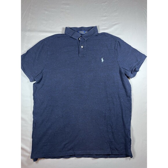 Polo Ralph Lauren XXL Custom Slim Fit Mesh Polo Shirt Blue Heather Light Pony - Picture 2 of 10